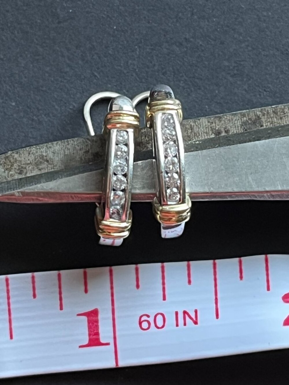 Sterling Silver Two-tone Diamond Half-Hoop Earrings - Picture 3 of 6